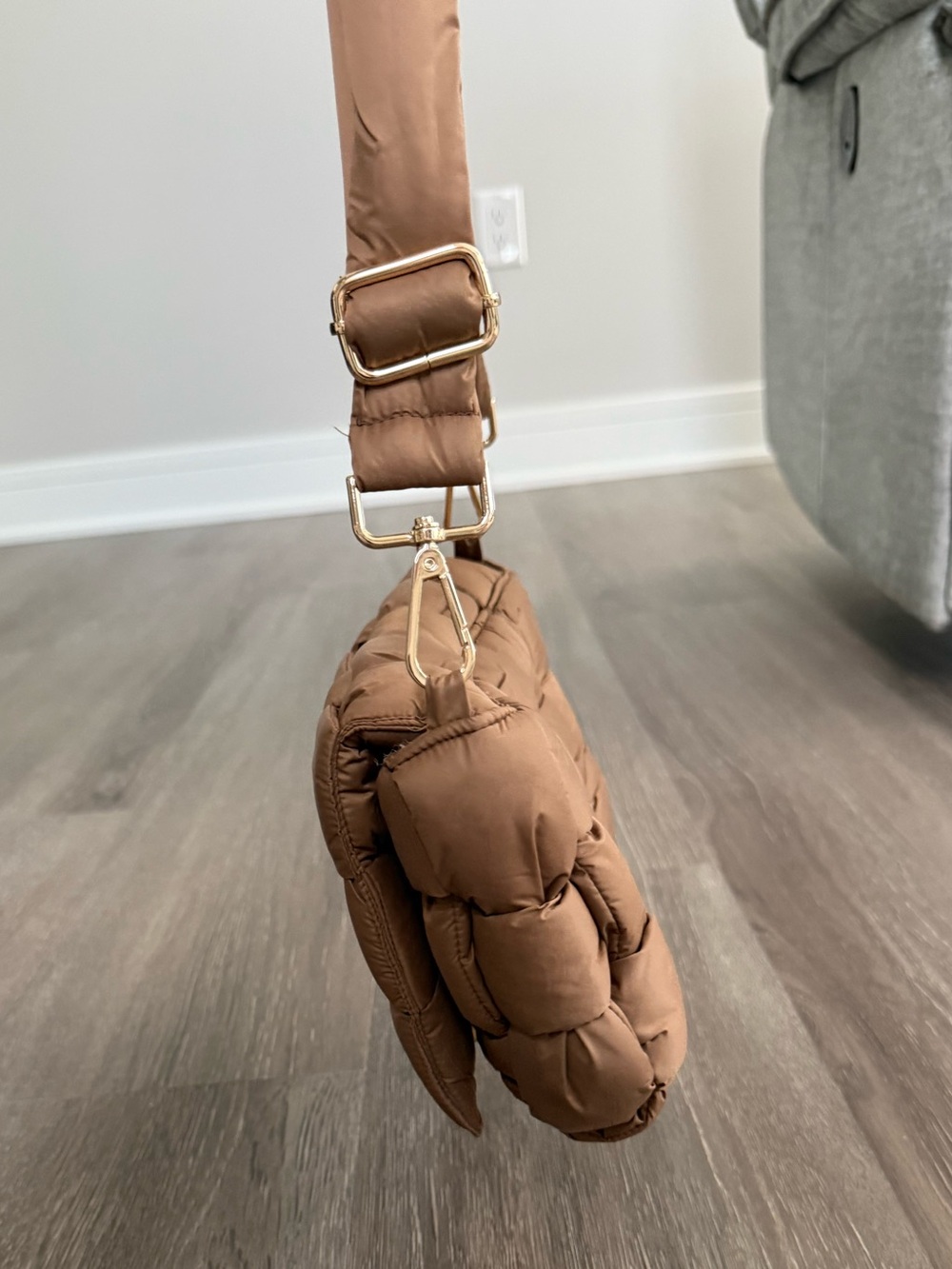 Quilted Puffer Shoulder Bag - Taupe - Picture 7 of 7
